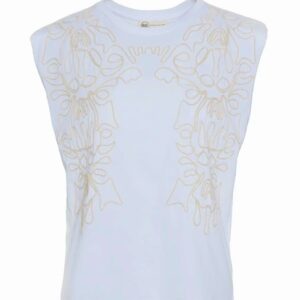 Camiseta blanca con bordado beige