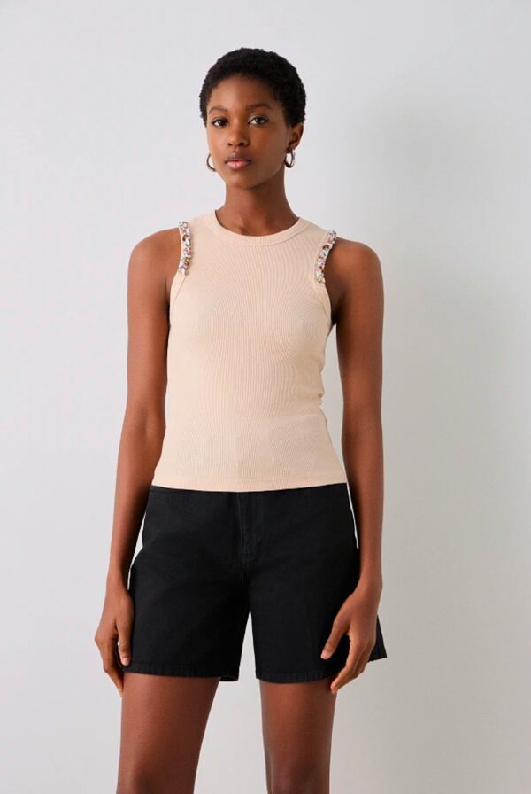 Camiseta sin mangas beige - Imagen 2