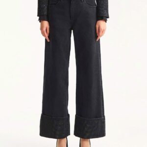 Pantalón vaquero negro con vuelta de strass
