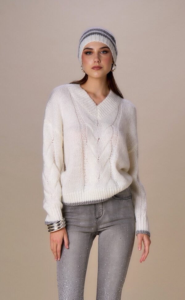 Jersey blanco de pico de lurex