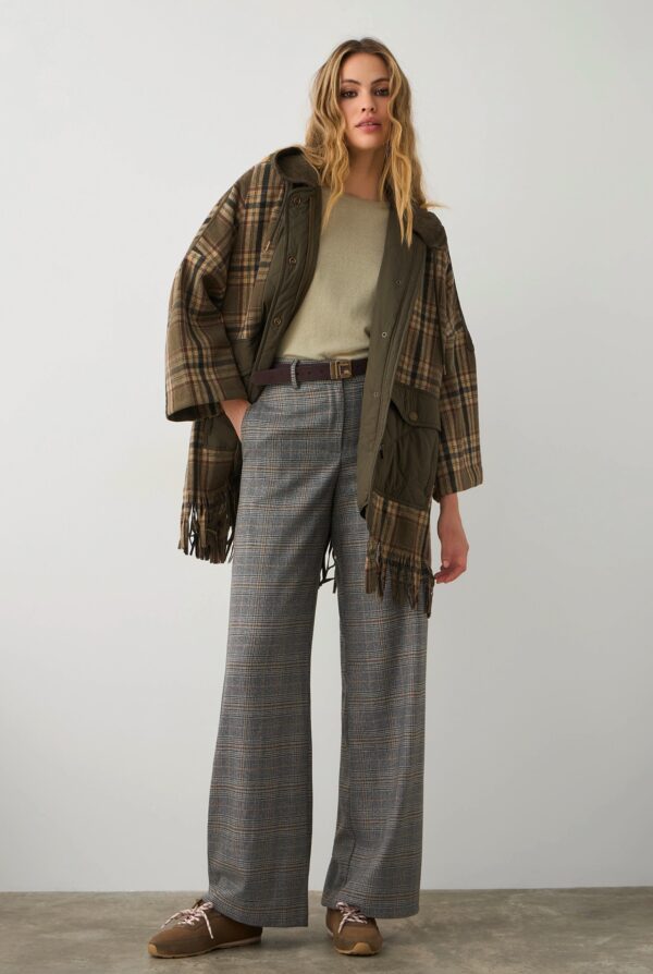 Abrigo-poncho de cuadros con flecos - Imagen 5