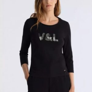 Camiseta negra con pedrería