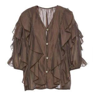 Blusa con volantes marrón
